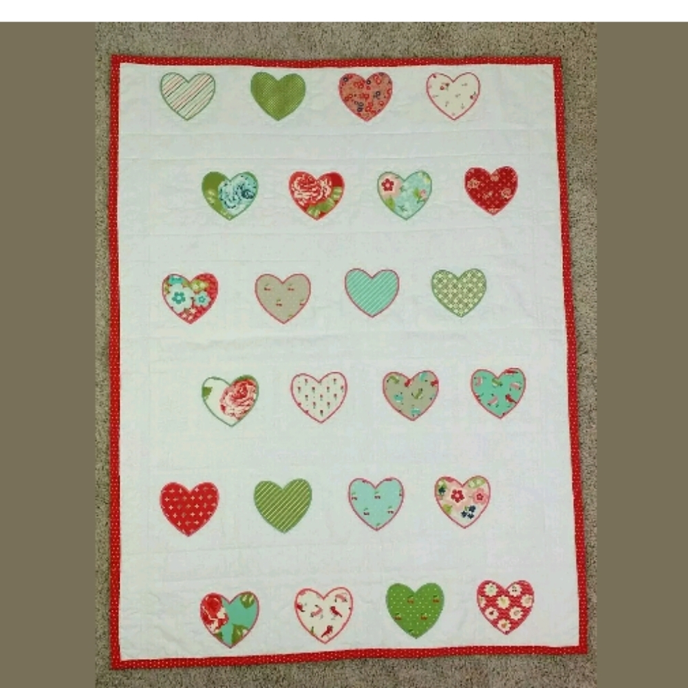 Handmade baby quilt Heart Embroidered Applique